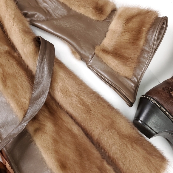 Sedran Furs Vintage Mink Leather Belted Fur Coat Combo - Picture 2 of 16